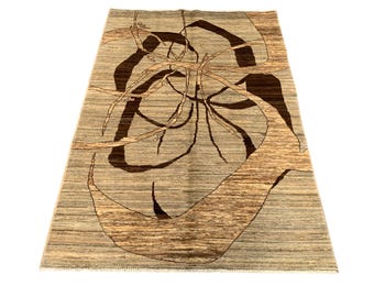 Hand Knotted Wool Gabbeh Rug 4x6: Afghan Tribal Design