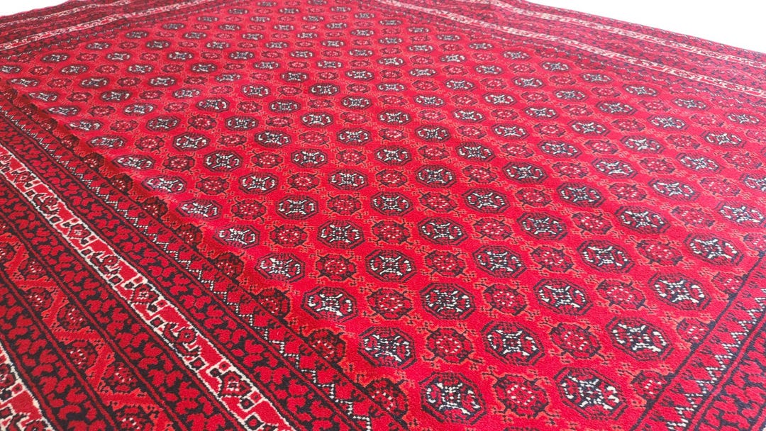 4'6 X 6'8 Red Turkmen Mowri Rug | Afghan Wool, Handmade Tribal Carpet ...
