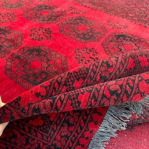 Vintage Afghan Rug: Hand-Knotted Wool Turkmen Carpet, Oriental Decor