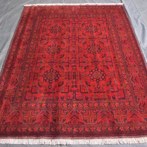 Stunning Red Area Rug 5x7 - Handwoven Afghan Tribal Bukhara, Boho Bohemian Red Wool Rug, Unique Oriental Turkoman Decor, Bedroom Living Room