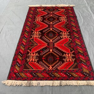 Hand Knotted Afghan Rug 1970s Baluch Area Rug 4x6, Vintage Geometric Tribal Soft Pile Wool Rug, Antique Oriental Rug Living Room Bedroom Rug