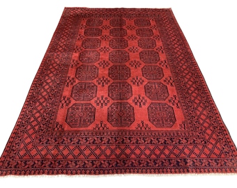 Vintage Afghan Ersari Rug 7x10: Hand-Knotted Wool Tribal Carpet