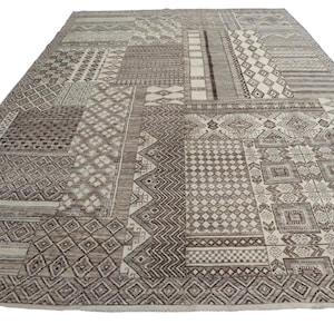 10x14 Abstract Oversized Moroccan Rug, Handmade Vintage Persian Rug, Beige Jute Area Rug 10x14, Large Rug for Bedroom Living Room, 10x14 Rug
