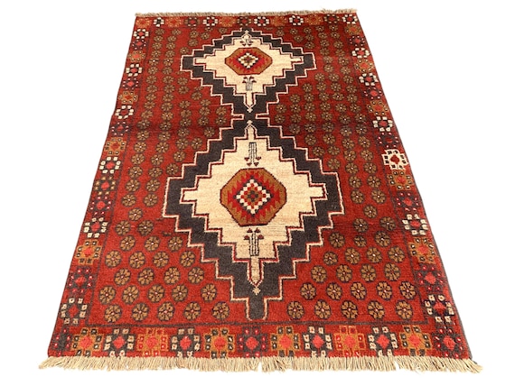 Vintage Afghan Baluch Rug 4x6: Handmade Wool Oriental Area Rug