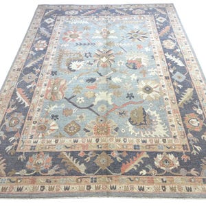 Handmade Turkish Oushak Rug 9x12: Soft Blue Wool Oriental Area Rug