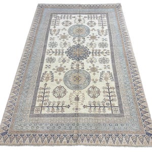Handmade Turkish Wool Rug 6x9: Khotan Ivory White Oriental Carpet