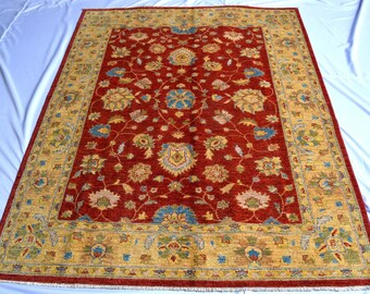 Hand-Knotted Afghan Chobi Wool Rug, 5'1 x 6'5, Red & Gold Floral