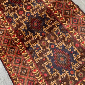 Antique Afghan Rug 4x7: Hand-Knotted Wool Tribal Rug, Boho Rustic Decor
