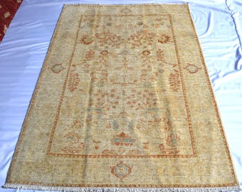 Elegant Handmade 6x9 Afghan Oriental Chobi Rug in Beige Orange - Timeless Traditional Design, Ideal for Living, Bedroom & Dining Decor Top