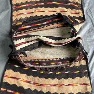 Handmade Turkish Woolen Kilim Saddle Bag: Boho Vintage Decor