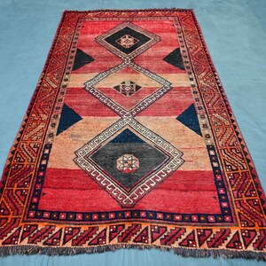 Handmade Turkmen Wool Rug: 3x6 Vintage Afghan Tribal Carpet