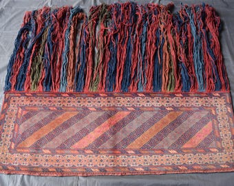 Hand-Knotted Afghan Wool Rug, Vintage Geometric Wall Hanging (4'10"x1'8")