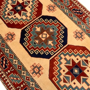 Handmade Caucasian Kazak Rug 3&#39;4x5&#39;7: Tribal Wool Area Carpet