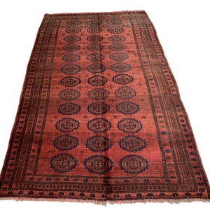 Antique Afghan Wool Rug: 1930s Hand-Knotted Tribal Oriental Rug (4.1x6.7)