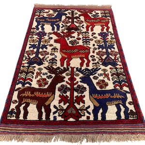 Vintage Afghan Rug: Handwoven Woolen Animal Print Kilim, 3x5