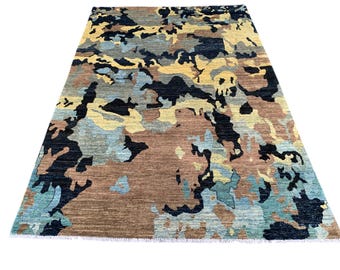 6x9 Afghan Wool Rug: Hand-Knotted Abstract Area Carpet