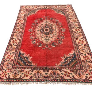 6x9 Antique 1940s Caucasian Rug | Red Medallion Wool Area Carpet | Hand Knotted Vintage Oriental Rug | Traditional Home Decor Accent