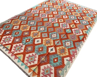 Colorful Afghan Kilim Rug 7x10: Handwoven Wool Tribal Carpet