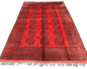 Vintage Ersari Afghan Wool Rug 7x10: Hand-Knotted Oriental Carpet