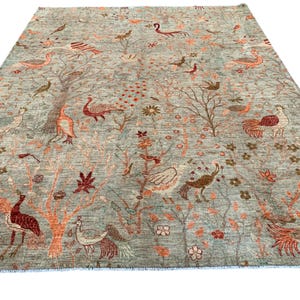 9x12 Afghan Chobi Wool Rug: Hand-Knotted Peacock Garden Design
