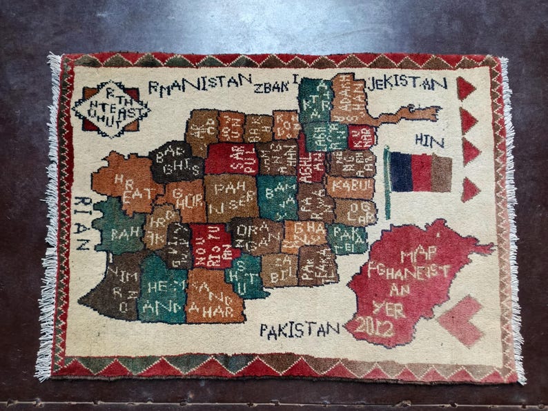 One of a Kind Map of Afghanistan Wall Hanging Rug | Afghan Carpet ...