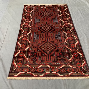 Vintage Afghan Wool Rug 4x6: Tribal Geometric Area Rug, 1960s Decor