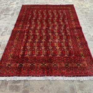 Handmade Afghan Wool Rug: 6&#39;6x9&#39;8 Red Vintage Tribal Oriental Carpet