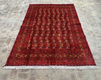 ハンドメイドのアフガニスタンウールラグ：生命の樹、ヴィンテージ