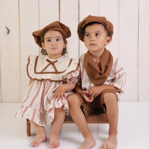Bohemian Linen Sibling Outfit: Birthday Dress & Short Set
