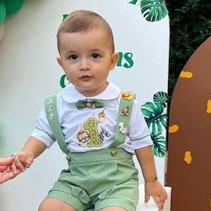 Camiseta de safari de cumpleaños para bebé niño Traje de primer cumpleaños para niño personalizado Traje de safari para niño Figuras de animales de safari para primer cumpleaños de niño pequeño