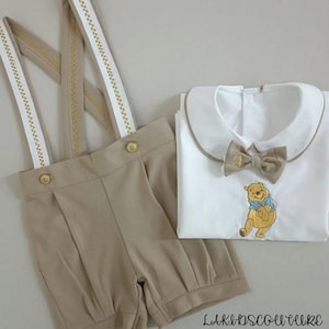 Boys Winnie the Pooh romper, personalized boys Pooh 1st birthday suit Toddler Winnie the Pooh birthday romper, twins matching birthday suit