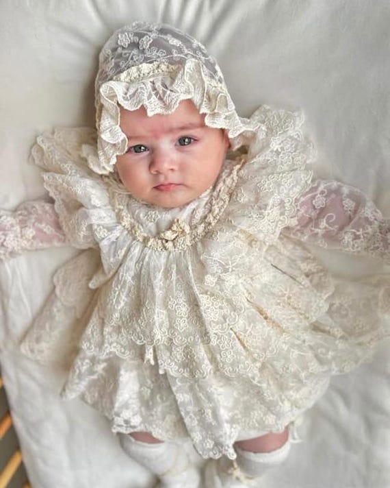 Custom Lace Christening Gown Set: Vintage Baptism Dress, Bonnet & Shoes -  Etsy New Zealand