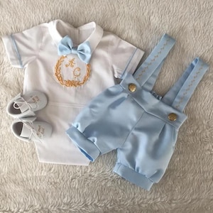 Personalized Blue Baptism Suit Set: Newborn Christening Outfit