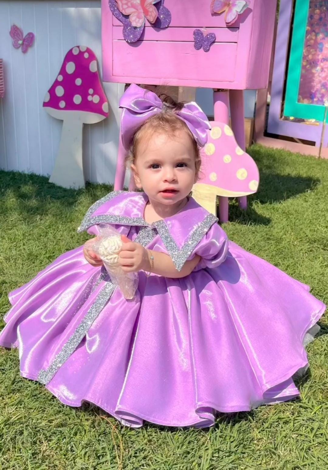open lace back dress Cute Baby Girl Baptism Dress Toddler Pink Sequins First Communion Princess Dress