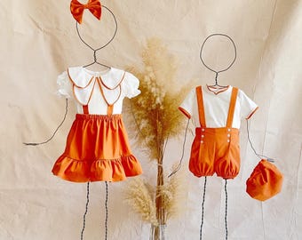 Traje de aniversário boho: conjunto irmão e irmã combinando