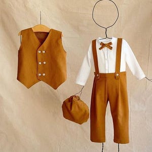 Traje de paje para niño pequeño, conjunto de traje de cumpleaños de otoño, pantalones portabebés, traje de cumpleaños para niño, traje de corte relajado para niño, traje de primer cumpleaños para recién nacido, conjunto de paje para niño
