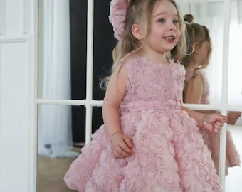 open lace back dress Girls Baptism Dress Children's Birthday Princess Dress