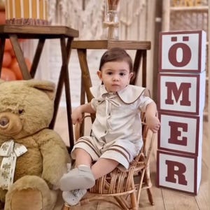 Matching Siblings Linen Outfit: Boho Birthday Dress & Tuxedo Set