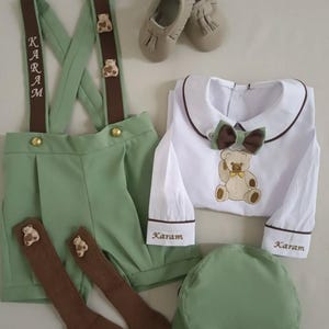 Baby boy teddy Bear birthday Personalized boys 1st birthday suit Boys teddy bear outfit Toddler safari birthday jungle animals party