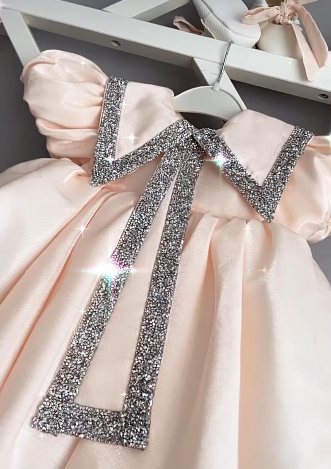 open lace back dress Princess Round Tea Length Tulle Flower Girl Dress in Pink