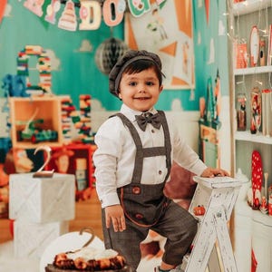 Traje a cuadros vintage personalizado para paje, traje de niño alemán, traje de bebé vintage, traje de portador de anillos vintage, trajes de hermanos a juego, monos de niño