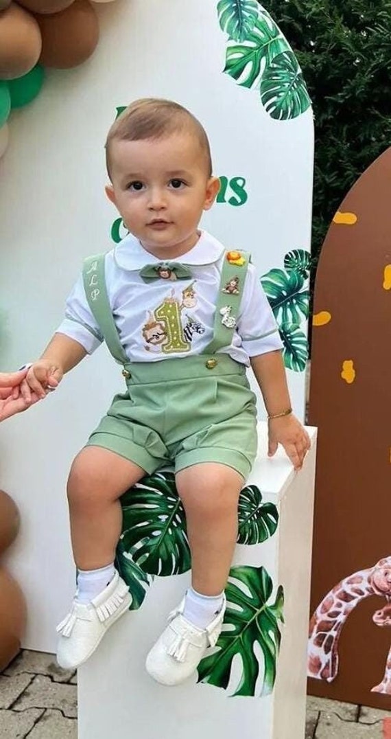 Baby Boy 1st Birthday Outfit, Safari Theme First Birthday Romper Wild One Birthday Outfit Wild Two Birthday Romper Jungle Animals Party