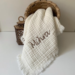 100% Organic 4 Layer Muslin Blanket Personalized Baby Blanket Custom Baby Shower Gift Light Weight Breathable Organic Muslin Name Blanket