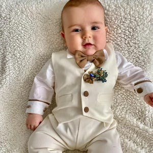 Personalized Boys Ivory Baptism Suit Set Baby Blessing Outfit Boys 1st Birthday Suit Boys Personalized Christening Suit Ring Bearer Suit