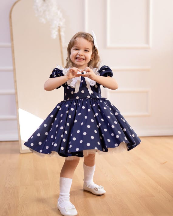 Personalized Baby Girl Polka Dot Dress: First Birthday Dress, Matching  Hairband Polka Dot Easter Dress 1st Easter Dress Blue Polka Dot Dress - Etsy
