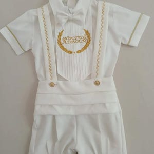 Baby Boy Christening Outfit: Embroidered Baptism Suit with Bowtie
