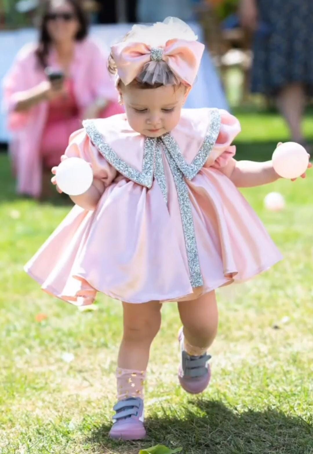 pink princess baptism dresses Handmade Pink Satin Princess Dress: Christening, Birthday, Easter