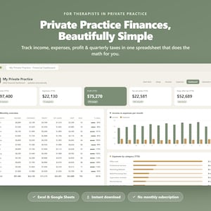 Therapist Income & Expense Tracker | Private Practice Bookkeeping + Quarterly Taxes | Excel + Google Sheets