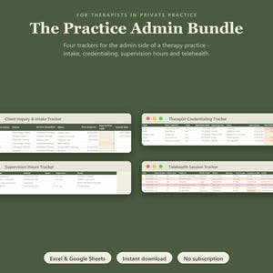 Administratief pakket voor therapeuten | Sjablonen voor intake, accreditatie, supervisie-uren en teleconsultatie (Excel en Google Sheets)