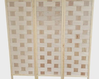Biombo plegable de madera tejida de 3 paneles separador o divisor de espacios